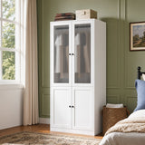 Richya Armoire Wardrobe Closet with 2 Drawers,Clothes Storage Cabinet with Hanging Rod,Closet Organizer for Bedroom,White(A)