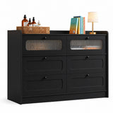 RichYa 6 Drawer Double Dresser,46"W White Chest of Drawer with Fluted Glass,Storage Cabinet for Bedroom Living Room