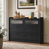 RichYa 6 Drawer Double Dresser,46"W White Chest of Drawer with Fluted Glass,Storage Cabinet for Bedroom Living Room