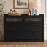 RichYa 6 Drawer Double Dresser,46"W White Chest of Drawer with Fluted Glass,Storage Cabinet for Bedroom Living Room