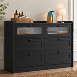 RichYa 6 Drawer Double Dresser,46"W White Chest of Drawer with Fluted Glass,Storage Cabinet for Bedroom Living Room