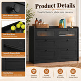 RichYa 6 Drawer Double Dresser,46"W White Chest of Drawer with Fluted Glass,Storage Cabinet for Bedroom Living Room