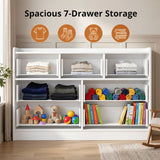 RichYa 7 Drawer Double Dresser,46"W White Chest of Drawer with Fluted Glass,Storage Cabinet for Bedroom Living Room
