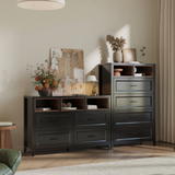 Richya 6 Drawer Dresser for Bedroom,Chest of Drawers with Open Storage Shelf,Modern Dresser for Closet,White + Walnut