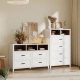Richya 6 Drawer Dresser for Bedroom,Chest of Drawers with Open Storage Shelf,Modern Dresser for Closet,White + Walnut