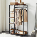 Storage Organizer for Bedroom Clothes Garment Rack with Shelves and Hanging Rod, Dark Brown