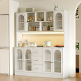 RichYa 64.4''H Kitchen Pantry Cabinet with RGB LED Light,3 Drawers Hutch Buffet Storage Cabinet with Glass Doors & Adjustable Shelves for Dining Room