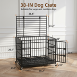 RichYa 38 inch Heavy Duty Indestructible Dog Crate, Escape-Proof Dog Crate Cage Kennel with 4 Lockable Wheels, High Anxiety Dog Crate with Double Door and Removable Tray Design, for Large Dogs