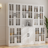 RichYa Curio Cabinets with Glass Doors,Tall Display Cabinet with Storage Shelf,5-Tier Modular Bookcases with Doors for Living Room,Dining Room(BEB)