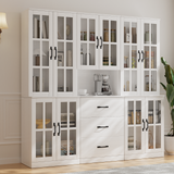 RichYa Curio Cabinets with Glass Doors,Tall Display Cabinet with Storage Shelf,5-Tier Modular Bookcases with Doors & Drawers for Living Room,Dining Room(BFB)