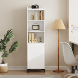 RichYa 71"H Narrow Bookcase with Door,3 Cubes Display Bookshelves,5 Tier Storage Cabinet with Metal Leg for Office,Living Room,White