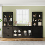 RichYa Kitchen Pantry Cabinet Set of 4,111" W Buffet Sideboard Coffee Bar with Glass Door Hutch,Modular Storage Cabinets with Shelves & Drawers for Dining Room,White