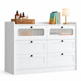RichYa 6 Drawer Double Dresser,46"W White Chest of Drawer with Fluted Glass,Storage Cabinet for Bedroom Living Room
