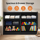 RichYa 6 Drawer Double Dresser,46"W White Chest of Drawer with Fluted Glass,Storage Cabinet for Bedroom Living Room