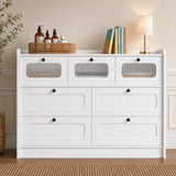 RichYa 7 Drawer Double Dresser,46"W White Chest of Drawer with Fluted Glass,Storage Cabinet for Bedroom Living Room