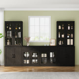 RichYa Kitchen Pantry Cabinet Set of 4,111" W Buffet Sideboard Coffee Bar with Glass Door Hutch,Modular Storage Cabinets with Shelves & Drawers for Dining Room,White