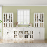 RichYa Kitchen Pantry Cabinet Set of 4,111" W Buffet Sideboard Coffee Bar with Glass Door Hutch,Modular Storage Cabinets with Shelves & Drawers for Dining Room,White