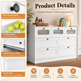 RichYa 7 Drawer Double Dresser,46"W White Chest of Drawer with Fluted Glass,Storage Cabinet for Bedroom Living Room