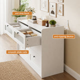 RichYa 6 Drawer Double Dresser,46"W White Chest of Drawer with Fluted Glass,Storage Cabinet for Bedroom Living Room