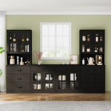 RichYa Kitchen Pantry Cabinet Set of 4,111" W Buffet Sideboard Coffee Bar with Glass Door Hutch,Modular Storage Cabinets with Shelves & Drawers for Dining Room,White