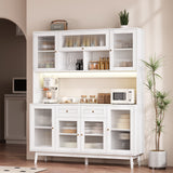 RichYa 64.4''H Kitchen Pantry Cabinet with RGB LED Light,2 Drawers Hutch Buffet Storage Cabinet with Glass Doors & Adjustable Shelves for Dining Room,White