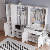 RichYa Entryway Shoe Storage Cabinet with Coat Rack, Shoe Rack Organizer with 2 Drawers & 2 Doors for Living Room,White(B)
