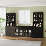 RichYa Kitchen Pantry Cabinet Set of 4,111" W Buffet Sideboard Coffee Bar with Glass Door Hutch,Modular Storage Cabinets with Shelves & Drawers for Dining Room,White