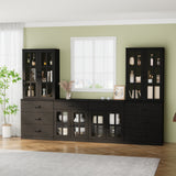 RichYa Kitchen Pantry Cabinet Set of 4,111" W Buffet Sideboard Coffee Bar with Glass Door Hutch,Modular Storage Cabinets with Shelves & Drawers for Dining Room,White