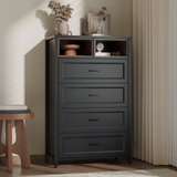 Richya 6 Drawer Dresser for Bedroom,Chest of Drawers with Open Storage Shelf,Modern Dresser for Closet,White + Walnut