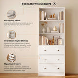RichYa 71'' Tall Bookcase with 3 Drawers,3 Tier Display Bookshelves for Home Office,Living Room,White