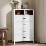 Richya 6 Drawer Dresser for Bedroom,Chest of Drawers with Open Storage Shelf,Modern Dresser for Closet,White + Walnut