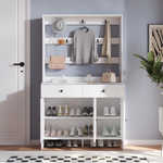RichYa 65"H Shoe Storage Cabinet with Hat Rack,Entryway Shoe Rack with 2 Drawers,Mudroom Furniture Hall Tree for Hallway,White