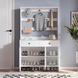 RichYa 65"H Shoe Storage Cabinet with Hat Rack,Entryway Shoe Rack with 2 Drawers,Mudroom Furniture Hall Tree for Hallway,White