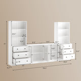 RichYa 4Pcs Kitchen Pantry Storage Cabinet,Modular Furniture Cabinets with Display Glass Doors,Sideboard Buffet Cabinet with Shelves for Dining Room,White