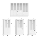 RichYa 3Pcs Armoire Wardrobe Closet with Hanging Rod,Clothes Storage Cabinet with Fluted Glass,Large Closet Organizer for Bedroom,White(ABB)