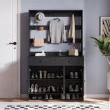 RichYa 65"H Shoe Storage Cabinet with Hat Rack,Entryway Shoe Rack with 2 Drawers,Mudroom Furniture Hall Tree for Hallway,White