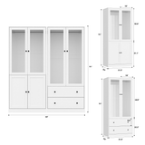 RichYa 3Pcs Armoire Wardrobe Closet with Hanging Rod,Clothes Storage Cabinet with Fluted Glass,Large Closet Organizer for Bedroom,White(ABB)