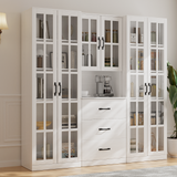 RichYa Curio Cabinets with Glass Doors,Tall Display Cabinet with Storage Shelf,5-Tier Modular Bookcases with Doors & Drawers for Living Room,Dining Room(AFA)
