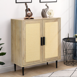 Sideboard Buffet Cabinet, Kitchen Storage Cabinet with Handmade Natural Rattan Doors