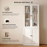 RichYa 71'' Tall Bookcase with Glass Door,3 Tier Display Bookshelves with Adjustable Shelves for Home Office,Living Room,White
