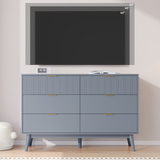 RichYa Dresser for Bedroom with 6 Drawers,Fluted Dresser with Metal Handle,Chest of Drawers & TV Stand,Closet Storage Organizer for Living Room, Kids Room（Gray）