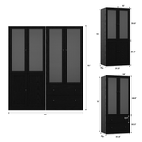 RichYa 3Pcs Armoire Wardrobe Closet with Hanging Rod,Clothes Storage Cabinet with Fluted Glass,Large Closet Organizer for Bedroom,White(ABB)