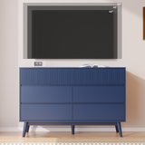 RichYa Dresser for Bedroom with 7 Drawers,Fluted Dresser with Handleless Design,Chest of Drawers & TV Stand,Closet Storage Organizer for Living Room, Kids Room（Navy Blue）