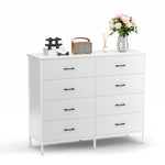 47.2'' Drawer Dresser Chest of 8 Drawers, Storage Dresser Tower for Bedroom, Living Room, Hallway, Nursery, White Storage Cabinet Wooden Dresser with Steel Frame, White