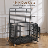 RichYa 42 inch Heavy Duty Indestructible Dog Crate, Escape-Proof Dog Crate Cage Kennel with 4 Lockable Wheels, High Anxiety Dog Crate with Double Door and Removable Tray Design, for Large Dogs
