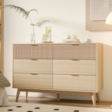 RichYa Fluted 6-Drawer Dresser for Bedroom, Chest of Drawers with Handle Design for Living Room,Natural Oak