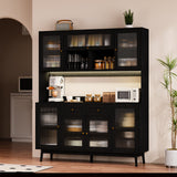 RichYa 64.4''H Kitchen Pantry Cabinet with RGB LED Light,2 Drawers Hutch Buffet Storage Cabinet with Glass Doors & Adjustable Shelves for Dining Room,White
