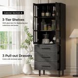 RichYa 3Pcs Grid Bookcases with Doors,Modular Furniture Bookcases,5-Tier Bookshelves with Glass Doors & Study Legs for Living Room