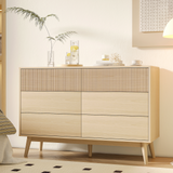 RichYa Fluted 6-Drawer Dresser for Bedroom, Chest of Drawers with Handle Free Design for Living Room,Natural Oak