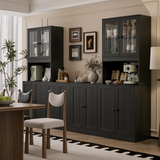 RichYa 4Pcs Kitchen Pantry Storage Cabinet Set,Modular Furniture Cabinets with Display Glass Doors,Hutch Buffet Cabinet with Drawers & Countertop for Dining Room
